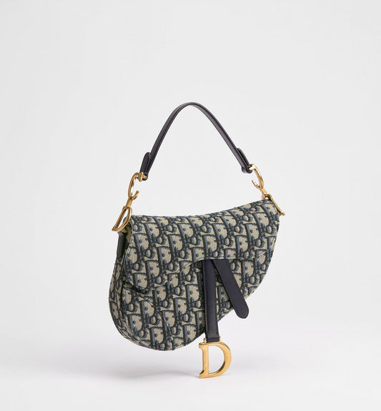 Women's Small Saddle Bag With Blue Oblique Jacquard And Strap