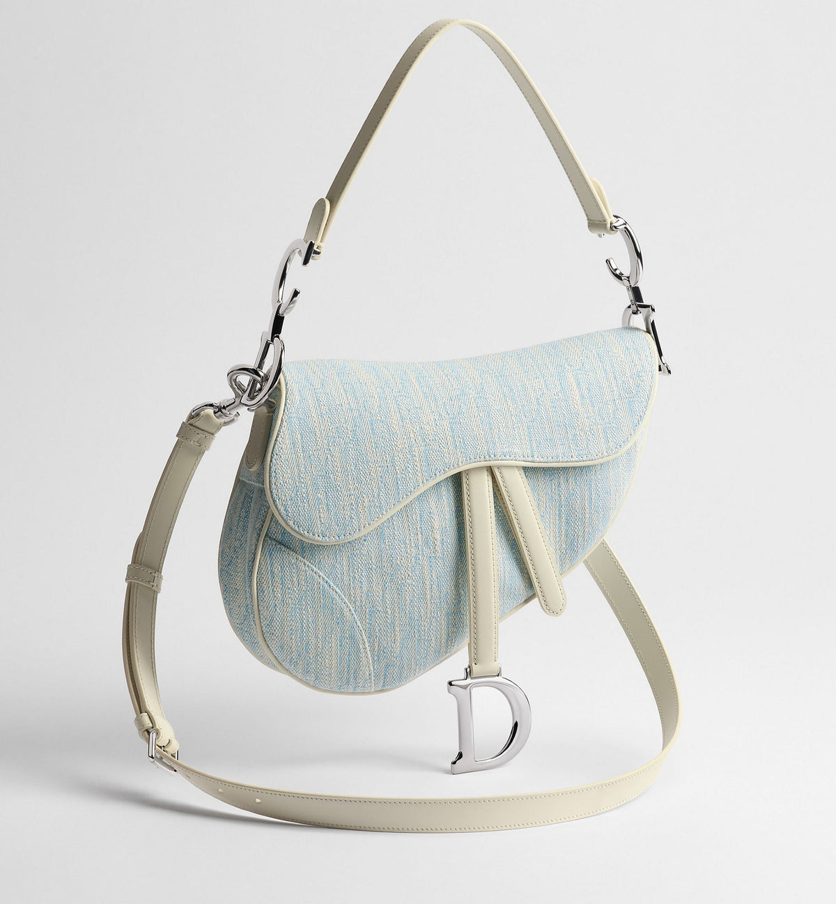 Women's Saddle Bag With Strap In Céleste Blue Washed Jacquard
