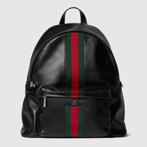 Men's Large Backpack With Soft Leather And Web Intarsia