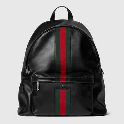 Men's Large Backpack With Soft Leather And Web Intarsia