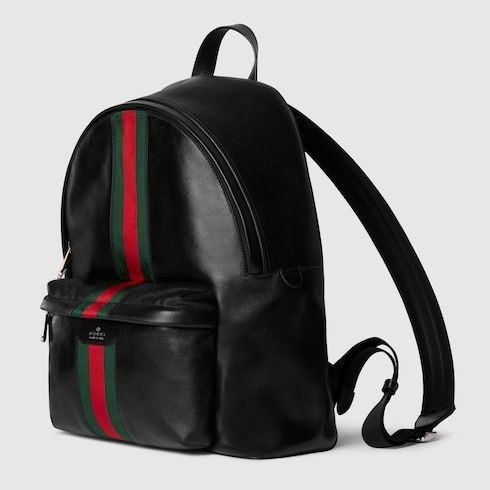 Men's Large Backpack With Soft Leather And Web Intarsia