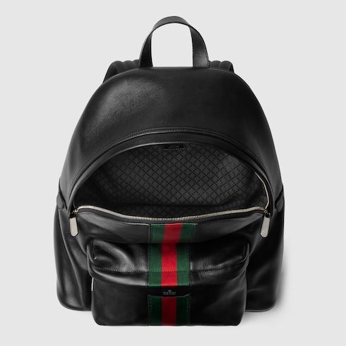 Men's Large Backpack With Soft Leather And Web Intarsia