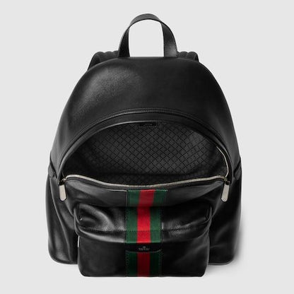 Men's Large Backpack With Soft Leather And Web Intarsia
