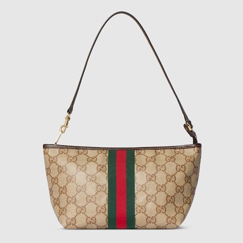 Small Pouch With Strap And Web GG Coated Canvas