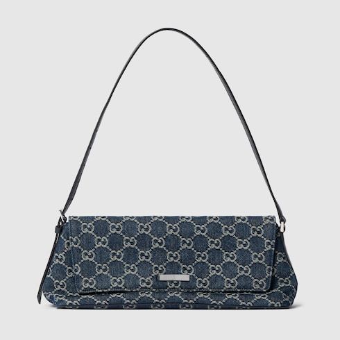 Women's Madison Medium Shoulder Bag With GG Denim And Logo Plaque