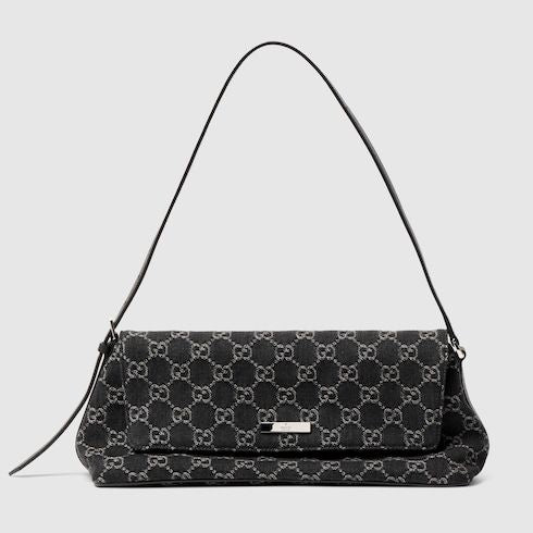 Madison Medium Shoulder Bag GG Denim With Logo Plaque