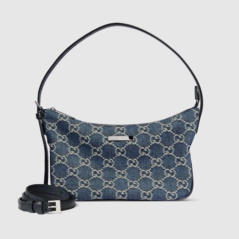 Lady Lunetta Small Shoulder Bag GG Denim With Logo Plaque