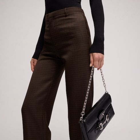 Women's Gingham Polyester Wool Pants