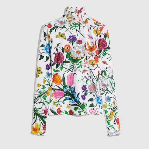 Women's Printed Nylon Jersey Turtleneck Top