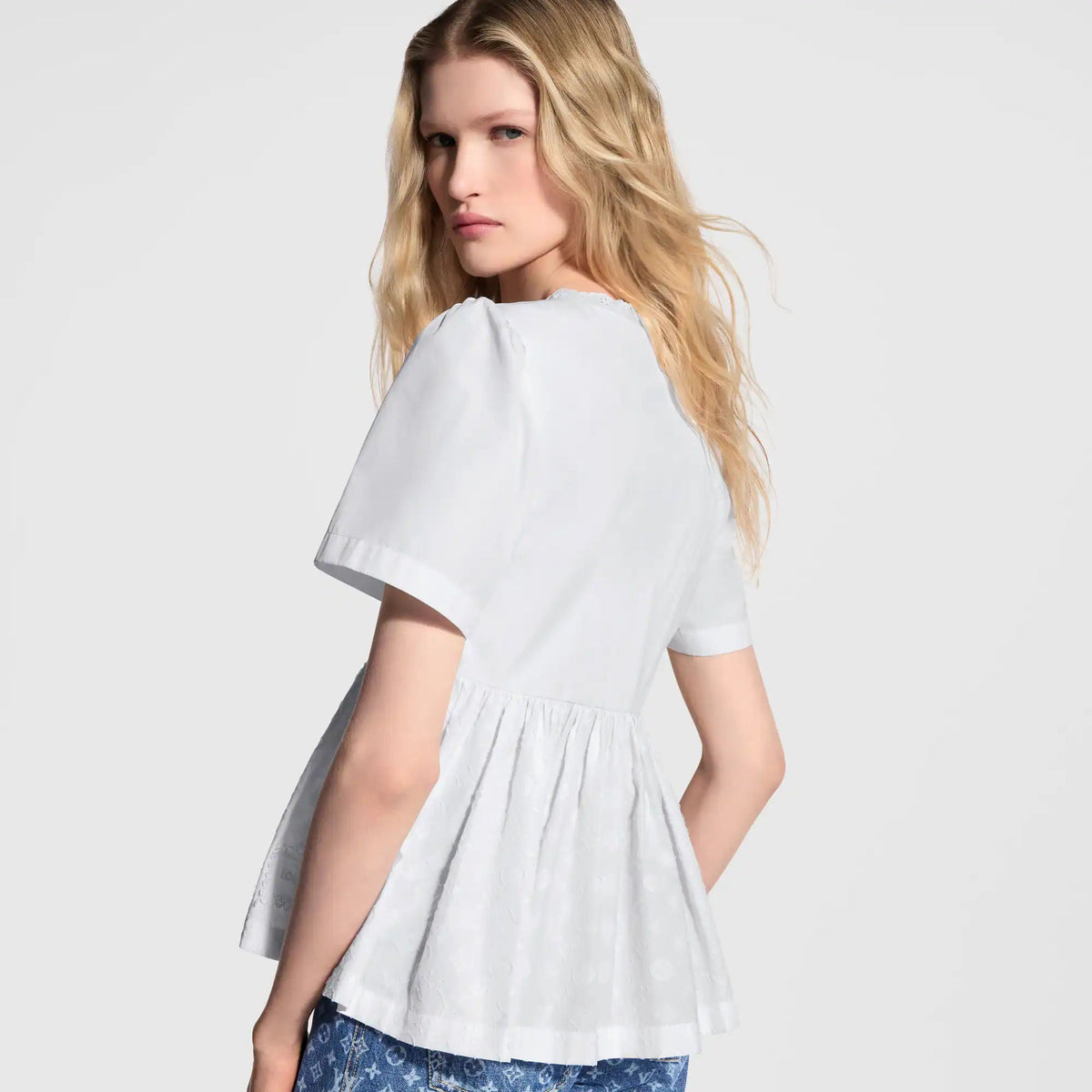 Women's Broderie Trim Peplum Top