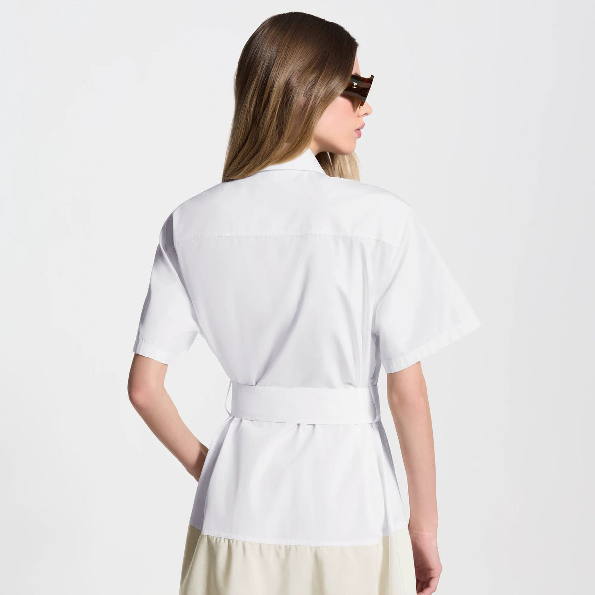 Women's Color-Blocked Belted Shirt Dress