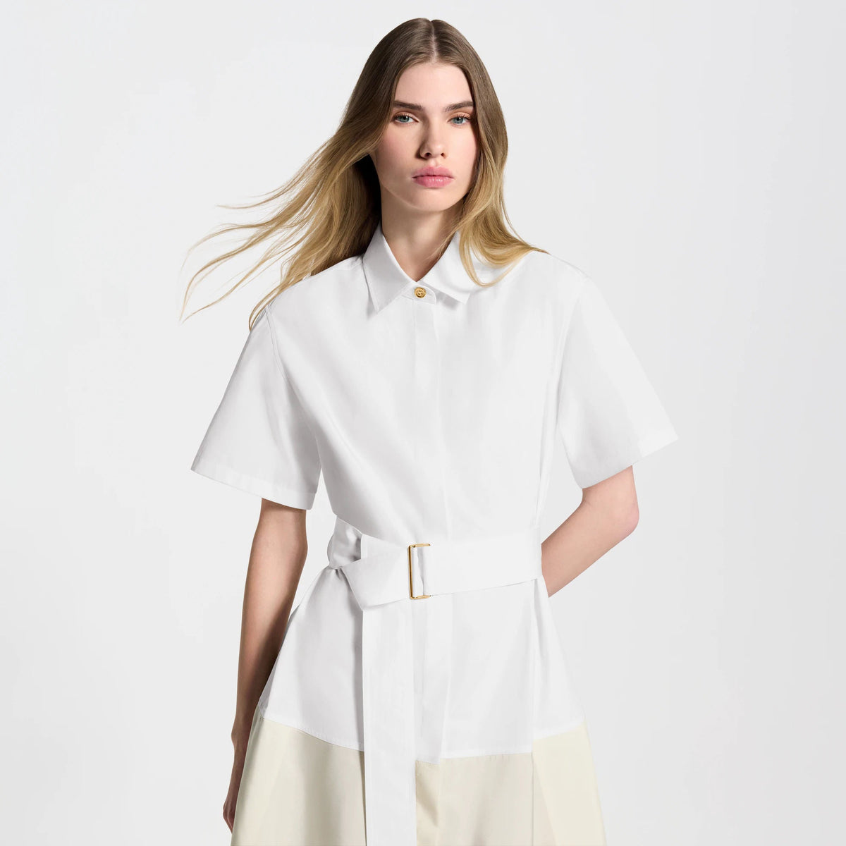 Women's Color-Blocked Belted Shirt Dress