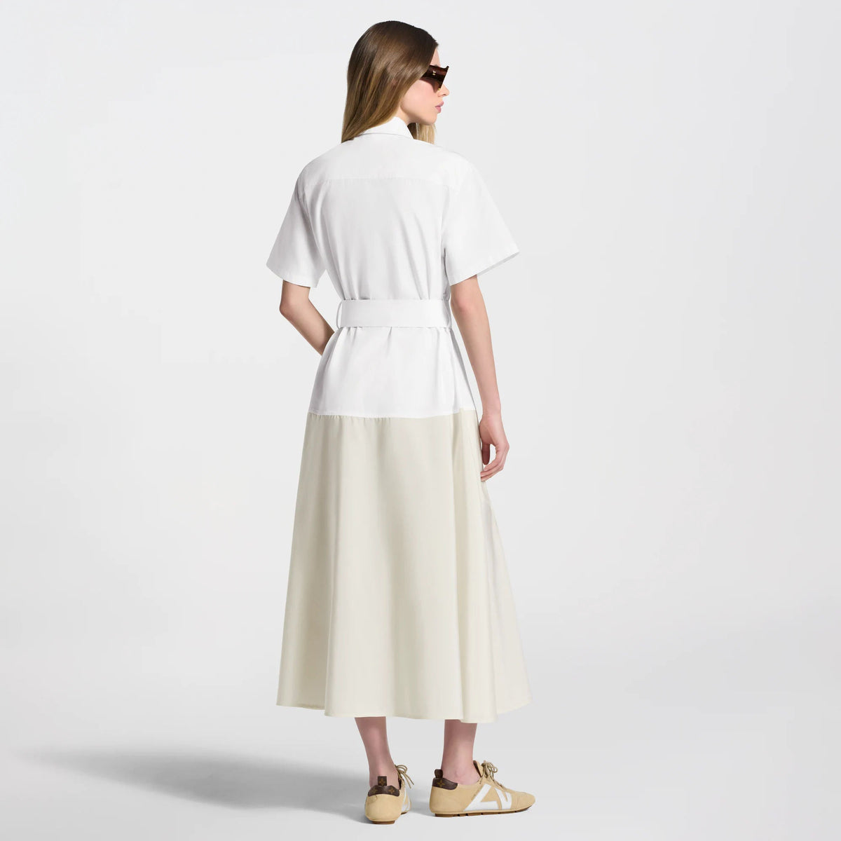 Women's Color-Blocked Belted Shirt Dress