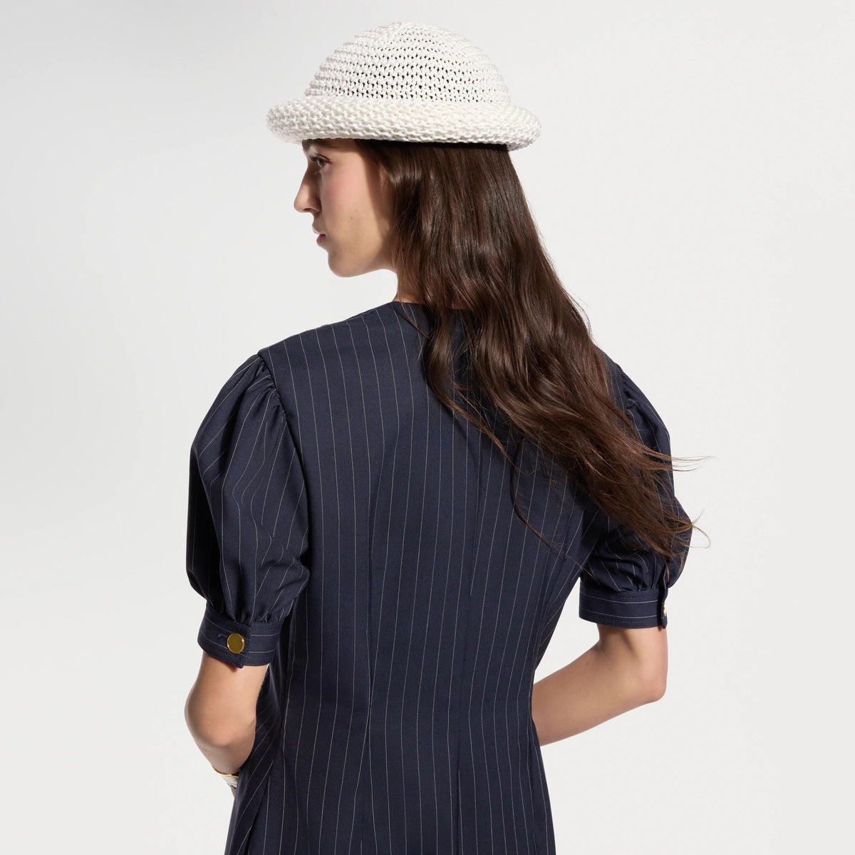 Women's Contrast Bib Pinstriped Dress