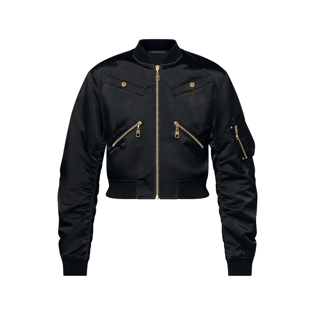Women's Cropped Ruched-Sleeve Bomber Jacket