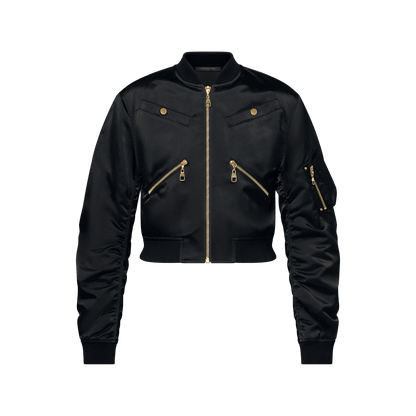 Women's Cropped Ruched-Sleeve Bomber Jacket