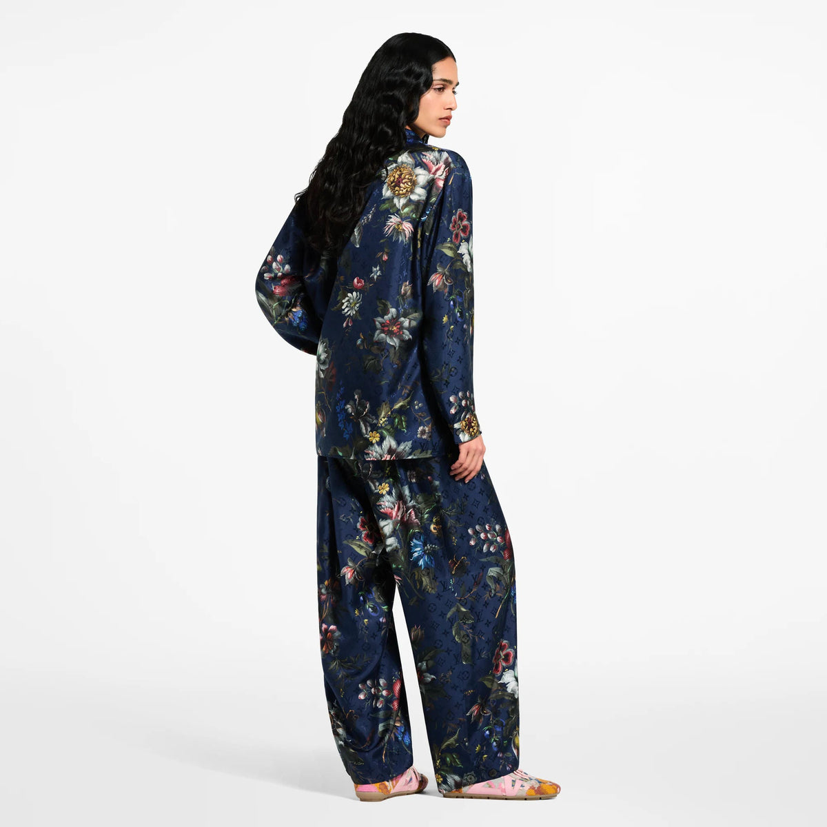 Women's Dark Floral Print Silk Shirt
