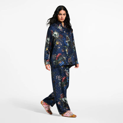 Women's Dark Floral Print Silk Shirt
