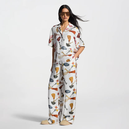 Women's Getaway Print Silk Twill Wide-Leg Pajamas