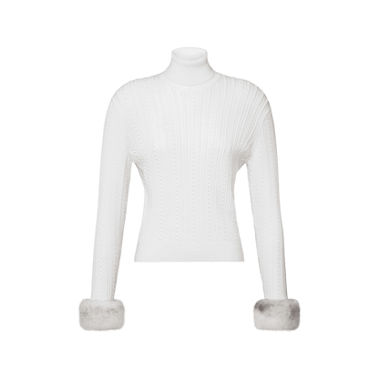 Women's Long-Sleeved Fur Cuff Turtleneck Top