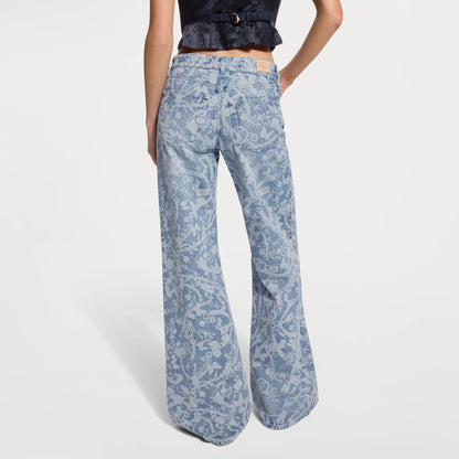 Women's Floral Laser Print Flared Jeans