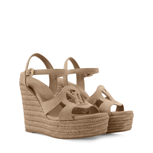 Women's LV Isola Beige Suede Baby Goat Leather Wedge Espadrille 1AJNBI
