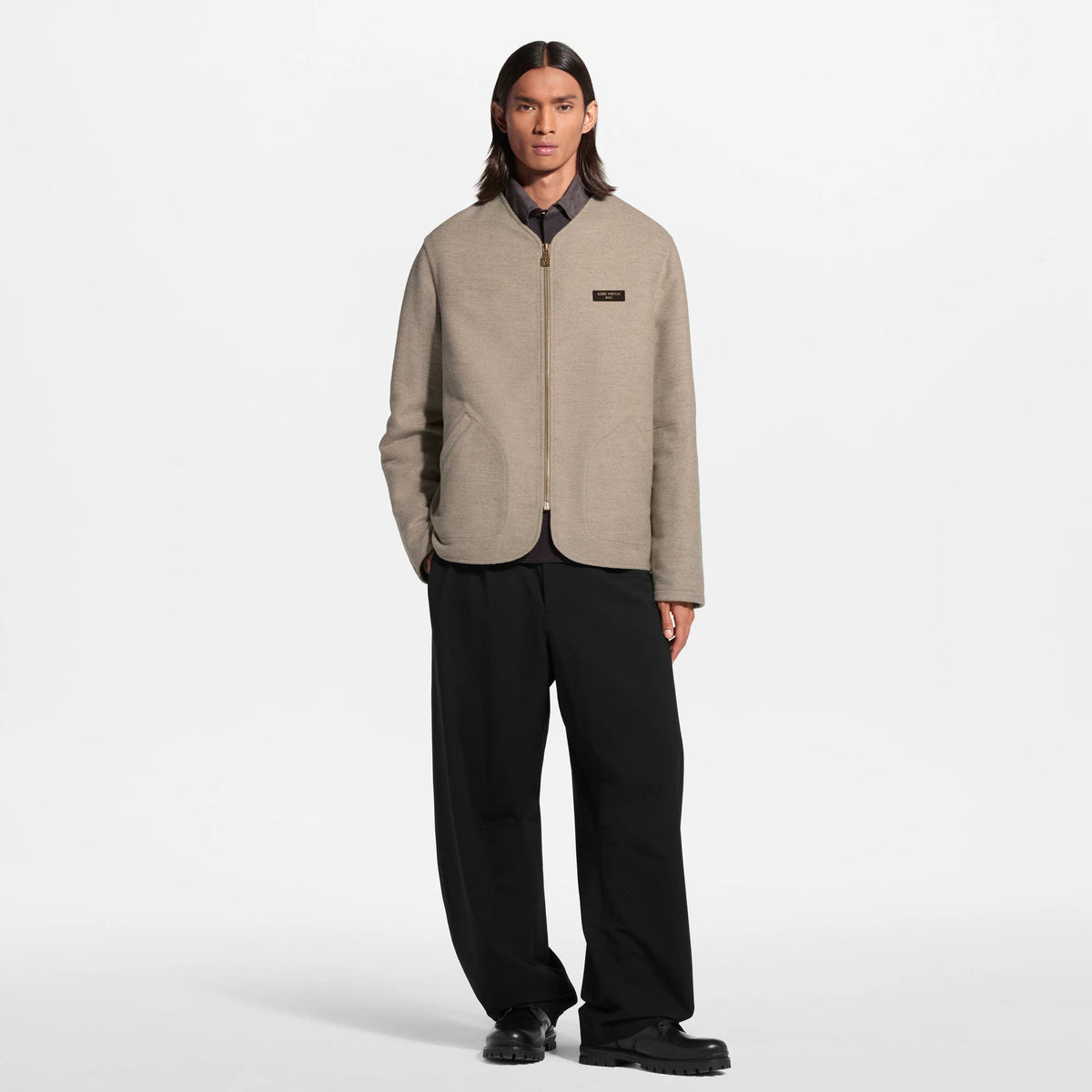 Men's Monogram Double Face Collarless Jacket
