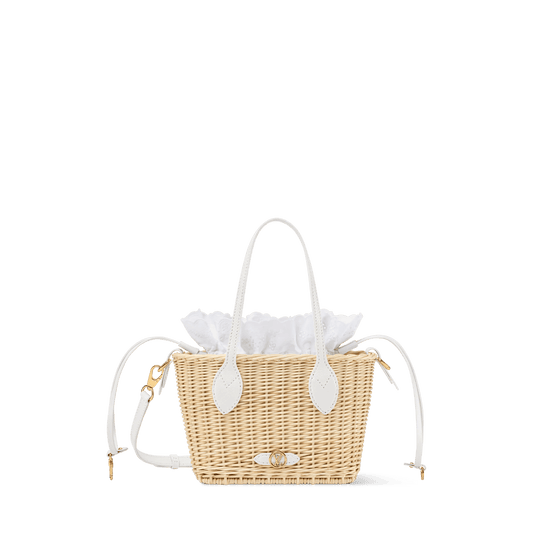 Women's Neverfull BB Off White Wicker Karung Leather Tote Bag