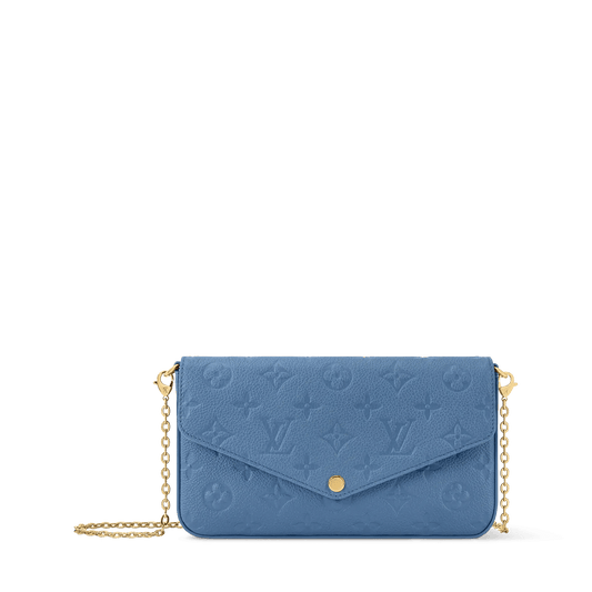 Pochette Félicie Monogram Empreinte Leather Blue Jean Gold-Toned Hardware