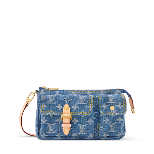 Pochette Accessoire Cargo Blue Denim GOTS-Certified Cotton Gold-Toned Hardware