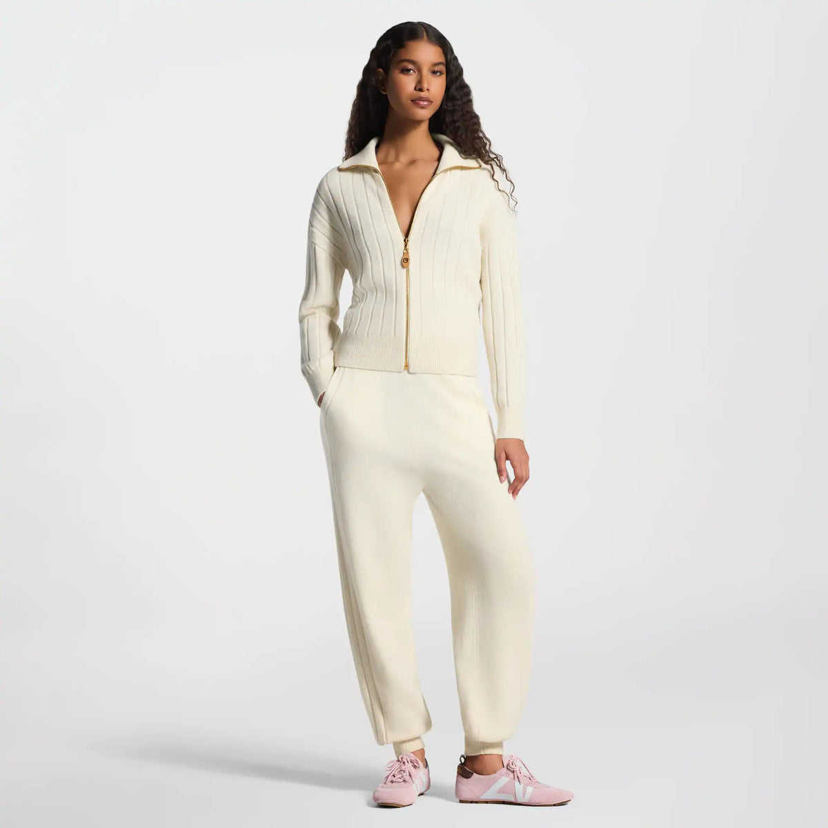Women's Ribbed Stripe Cashmere Jogging Pants