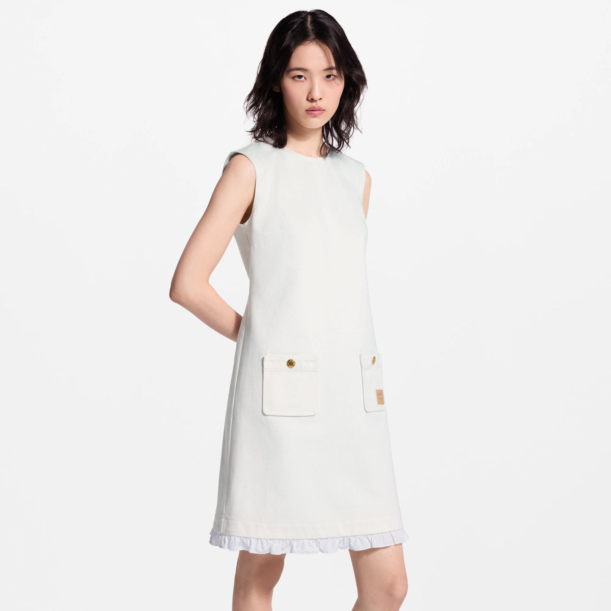 Women's Ruffle Trim Denim Dress