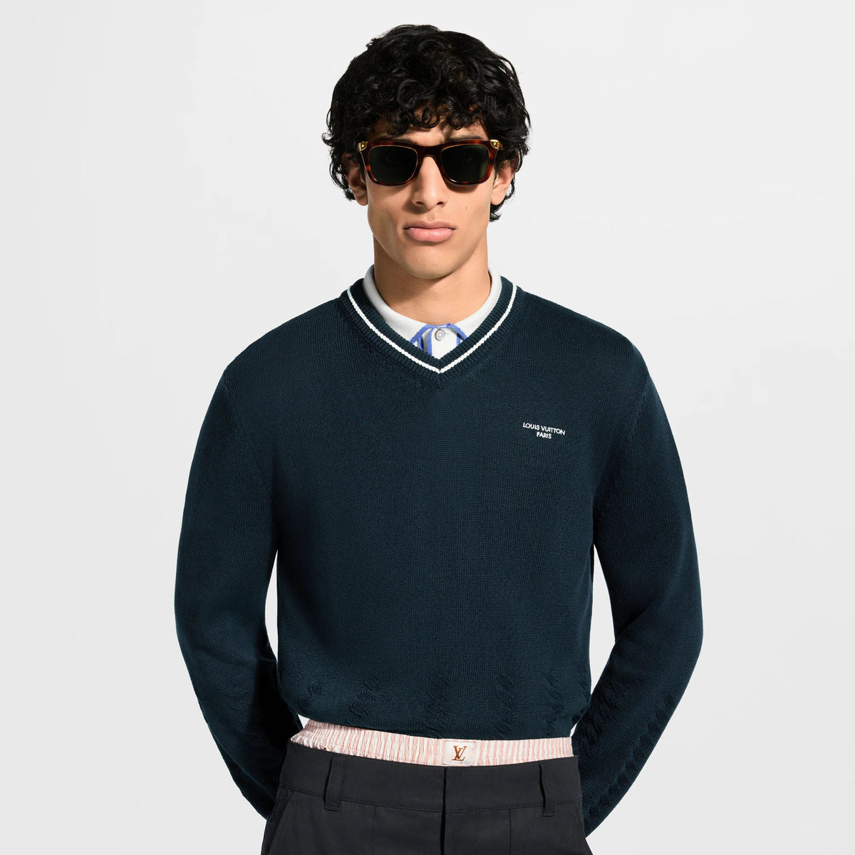 Men's Silk Blend Cable V-Neck Pullover