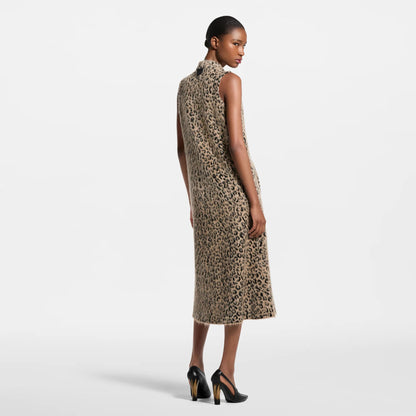 Women's Sleeveless Leopard Knit Coat