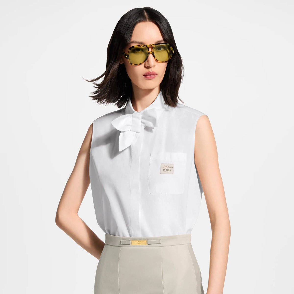 Women's Sleeveless Bowtie Cotton Poplin Shirt