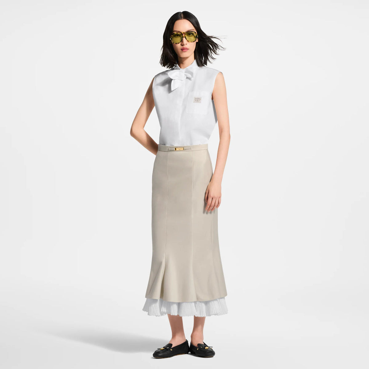 Women's Sleeveless Bowtie Cotton Poplin Shirt
