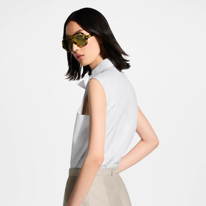 Women's Sleeveless Bowtie Cotton Poplin Shirt