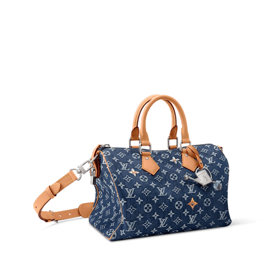 Men's Speedy 30 Bandoulière Bag Monogram Flowers Denim