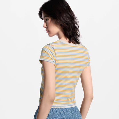 Women's Striped Cotton Jersey Henley T-Shirt