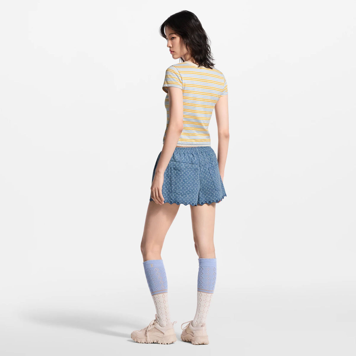 Women's Striped Cotton Jersey Henley T-Shirt