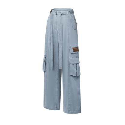 Women's Utility Pocket Washed Denim Jeans