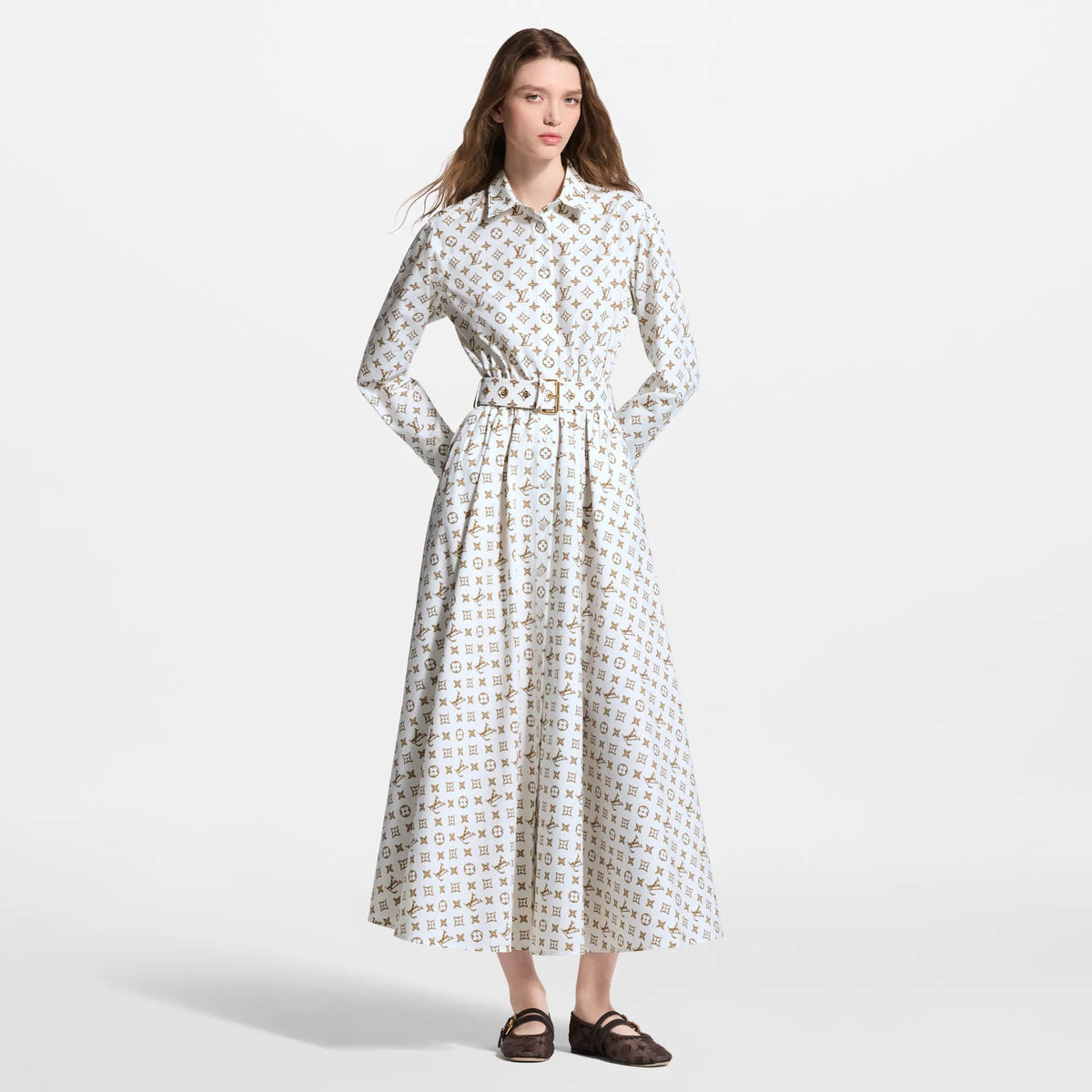 Women's Woven Monogram Print Shirt Dress