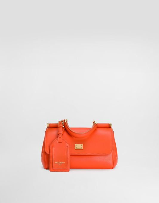 Mini My Sicily Handbag Plongé Calfskin Leather Orange Gold-Toned Hardware