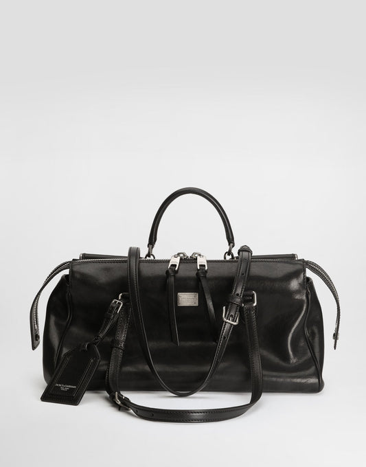 Medium Vittoria Handbag Calfskin Leather Black Miami Palladium and Nickel Plating