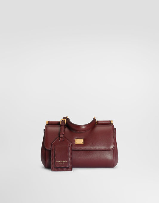 Mini My Sicily Handbag Plongé Calfskin Leather Bordeaux Brass-Toned Hardware