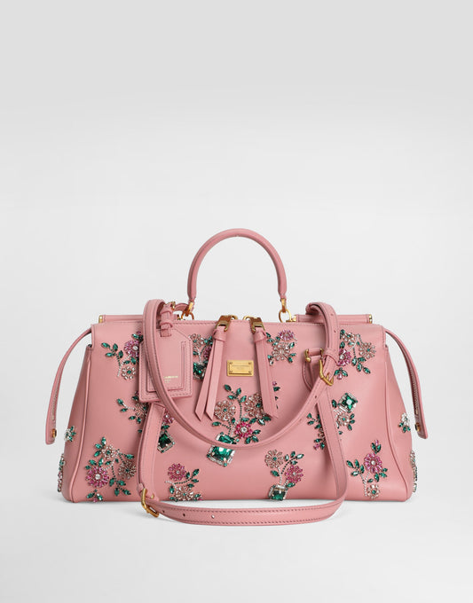Medium Vittoria Handbag with Embroidery Multicolor Vintage Brass Hardware