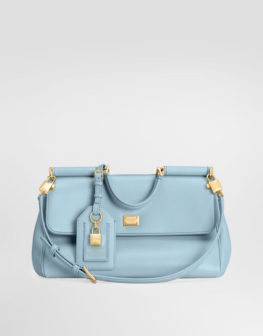 Medium My Sicily Handbag Plongé Calfskin Leather Light Blue Brass-Toned Hardware