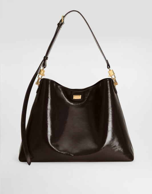 Large Vittoria Shoulder Bag Calfskin Brown Vintage Brass Hardware