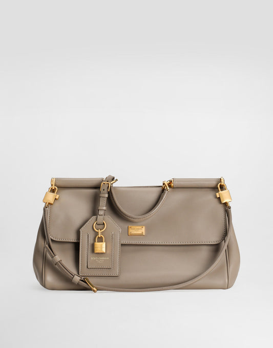 Medium My Sicily Handbag Plongé Calfskin Leather Beige Brass-Toned Hardware