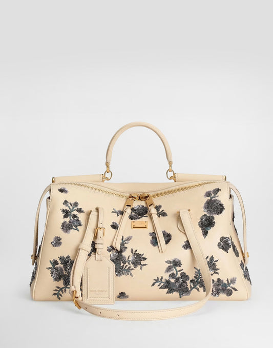 Medium Vittoria Handbag with Embroidery Multicolor Vintage Brass Hardware
